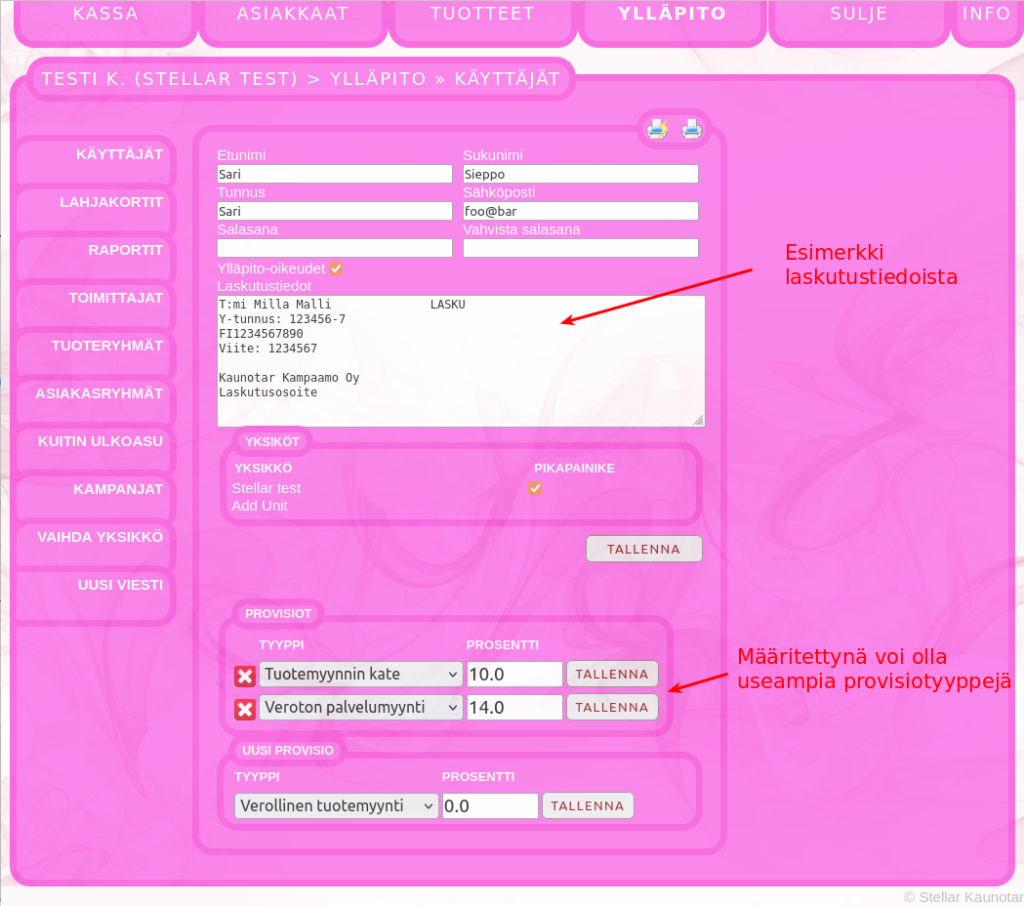 esimerkki provisiotiedoista